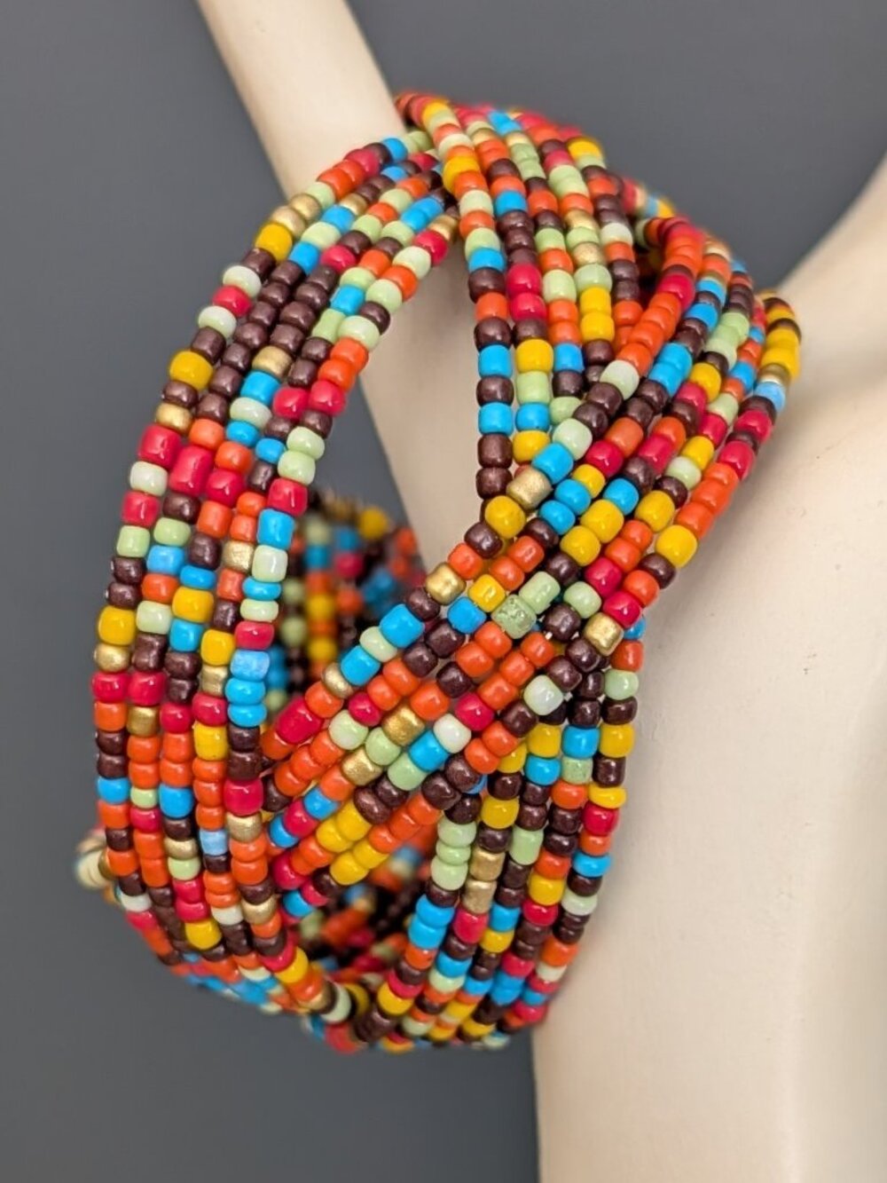 Multi color seed bead wire cuff bracelet
